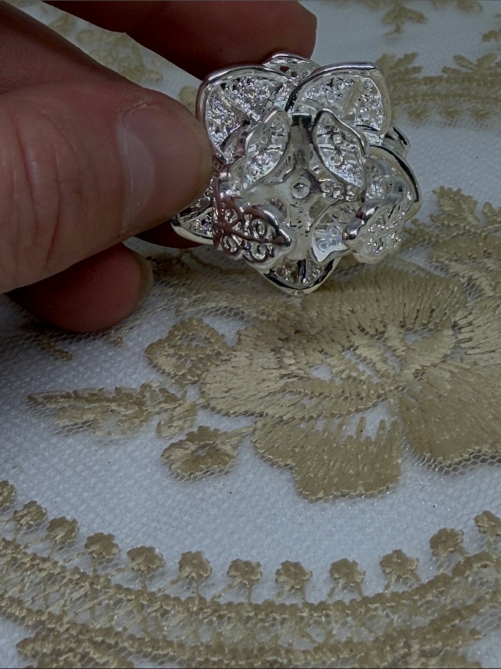 925 Sterling Silver Romantic Flower Ring Adjustable Lace Filigree Victorian - Picture 6 of 8